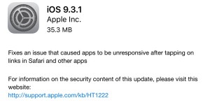 Apple releases iOS update 9.3.1
