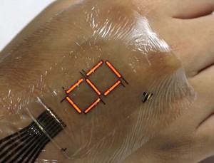 A newly developed e-skin that turns a wearer’s body into a walking display
